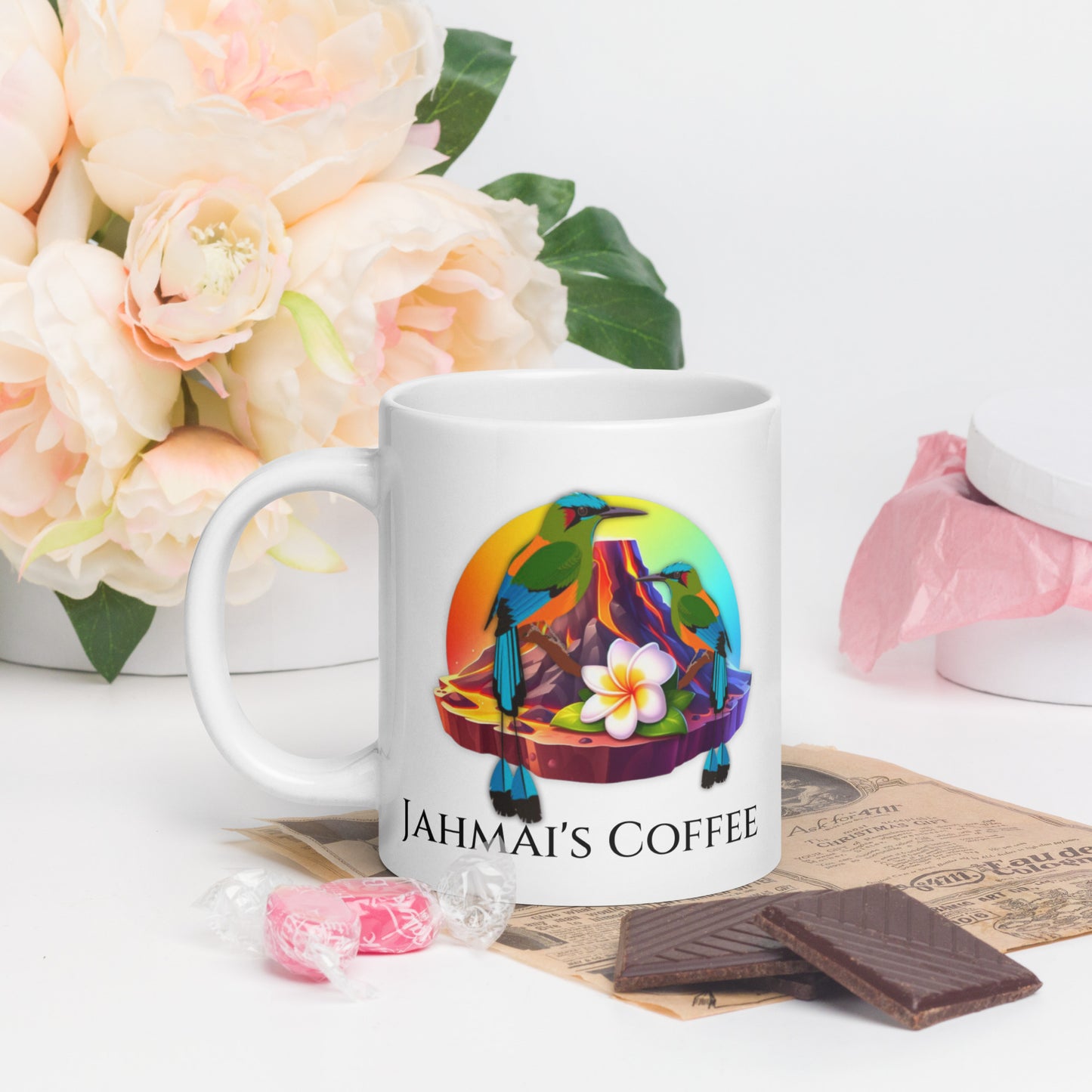 Jahmai's Coffee White glossy mug